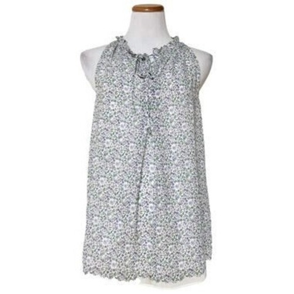 Max Studio Wmns Floral Ruffle Tie Neck Sleeveless Blouse Purple Green L 6707Y36B
